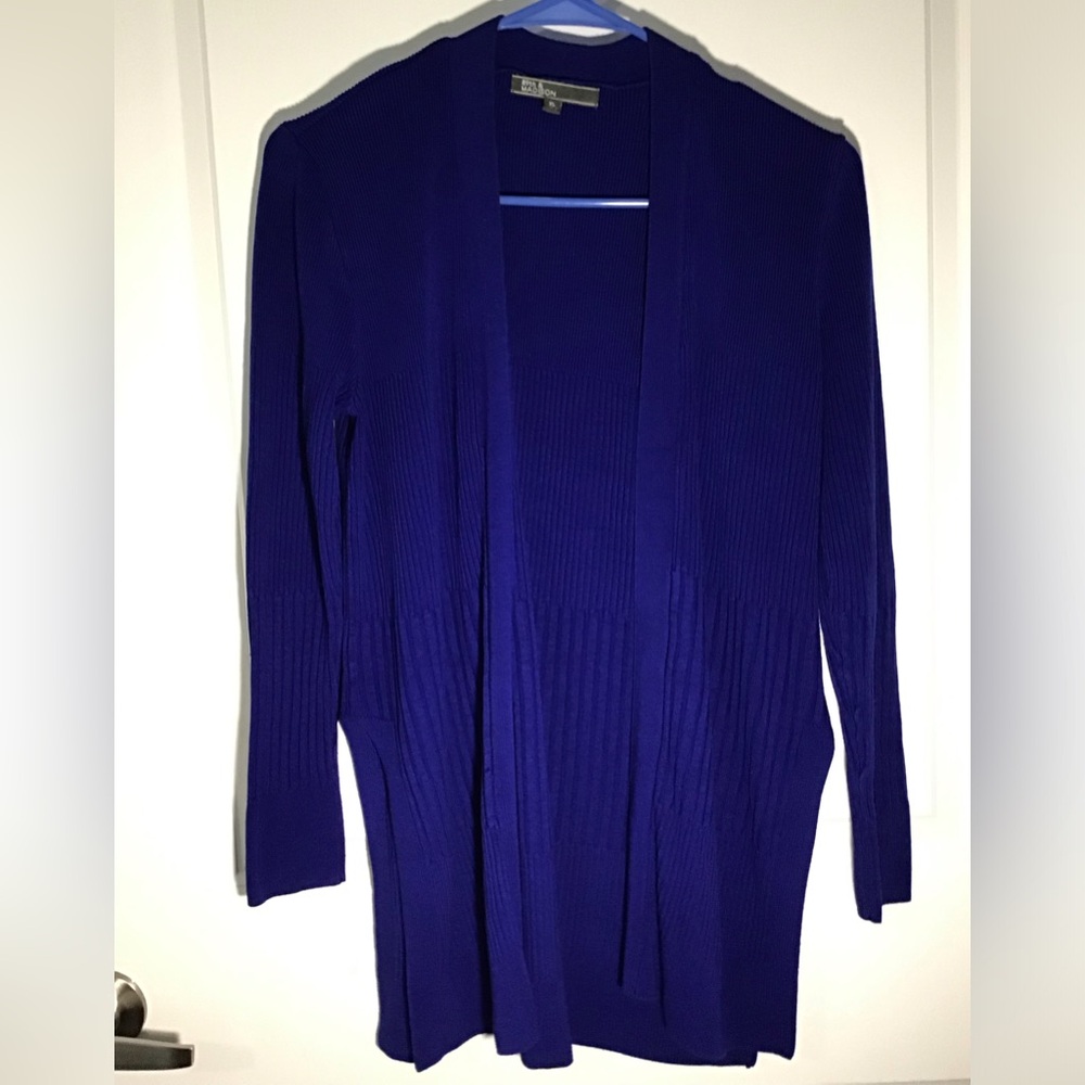 89th & Madison Open-Front Ribbed Cardigan - Royal Blue XL